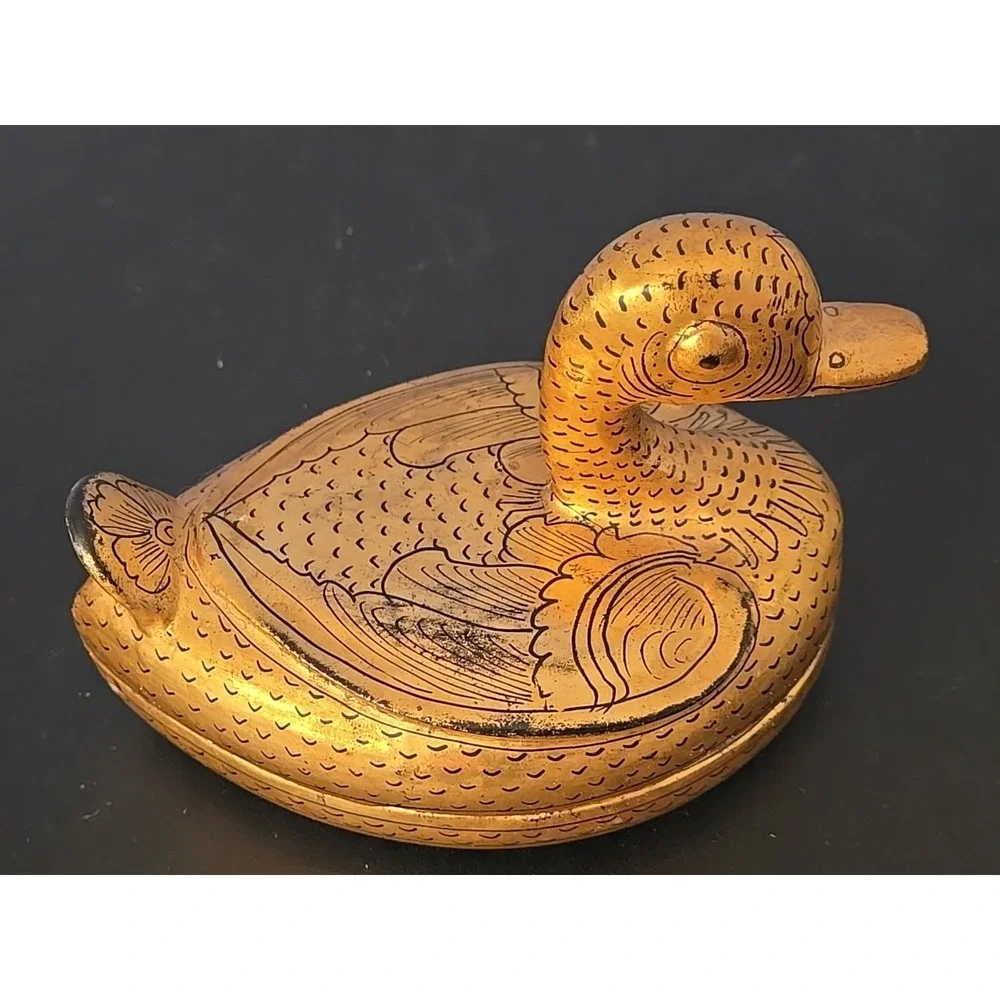 Pair of‎ Burmese Gold Gilt Lacquerware Ducks Trinket Boxes